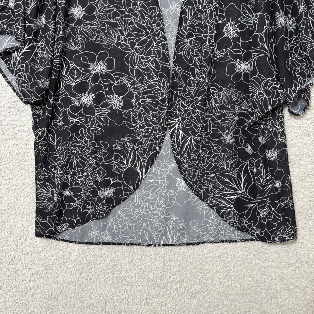 Lightweight Sheer Layering Kimono Floral Black White Open Front Flowing Top XXXL - Picture 6 of 10